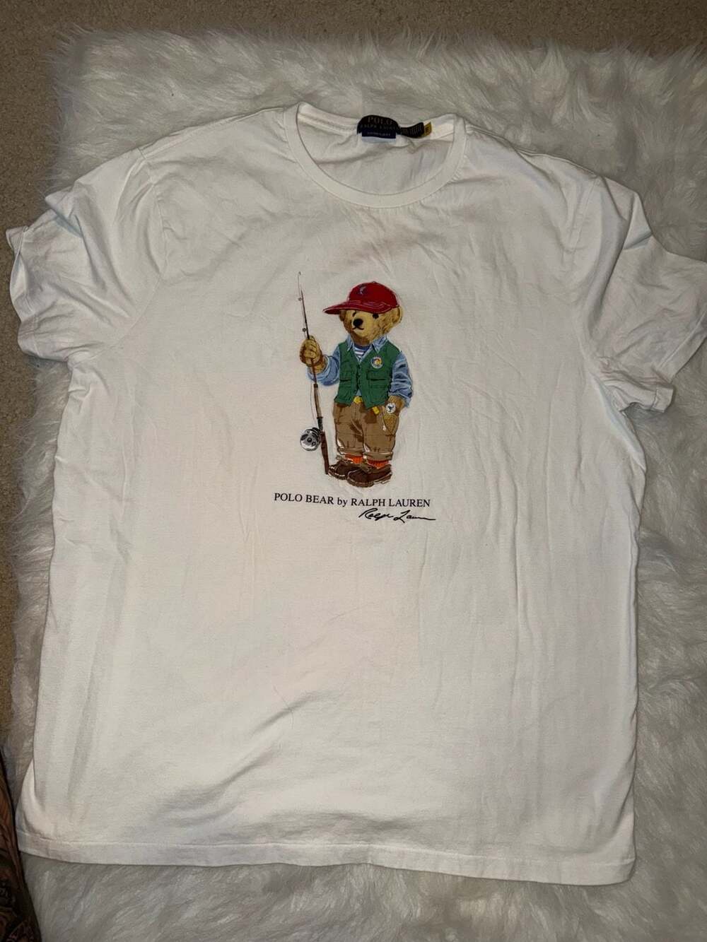 Polo Ralph Lauren Fishing Bear T-Shirt Size XXL White Custom Slim